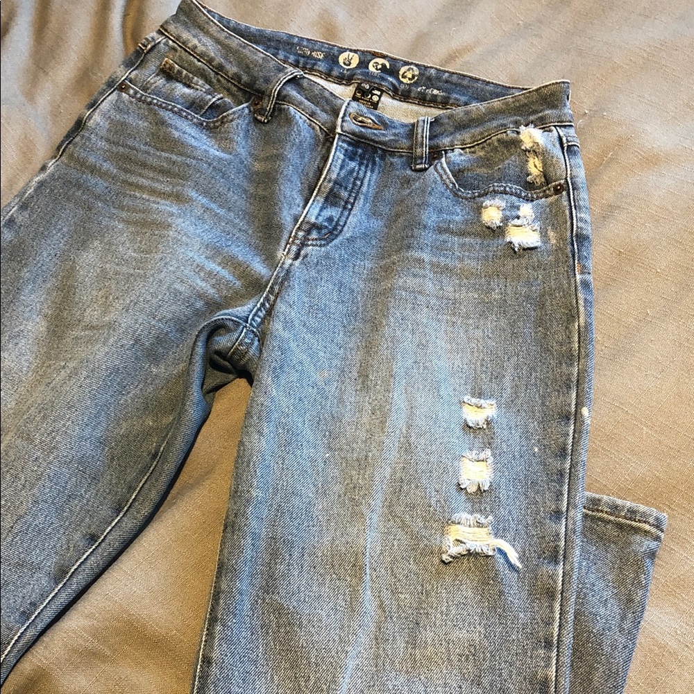 Blue Button-Fly Jeans - Picture 3 of 4